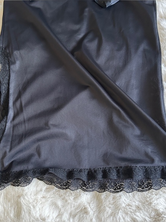 Vintage Black Slip Maxi Skirt w/ Lace Trim M - Picture 7 of 10